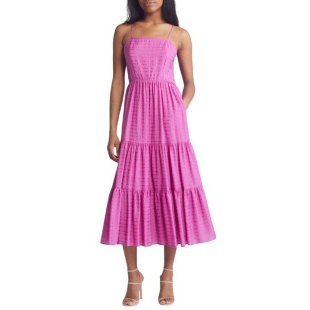 Chelsea 28‎ Shine Stripe Tiered Maxi Sundress Purple Orchid Smocked XL Nordstrom
